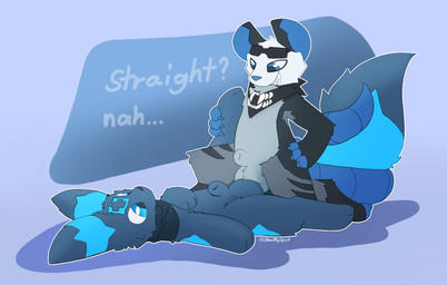animal_genitalia anthro ball_fondling balls balls_touching blue_body blue_fur claws duo eyewear feral fluffy fluffy_balls fluffy_tail fondling fur genitals glasses grey_body lying male male/male nude on_back scarf sheath smile tail teeth text tuft white_body white_fur stealthyspirit nintendo pokemon nuke_(stealthyspirit) pavel_(thekoboldking) american_opossum canid canine eeveelution generation_2_pokemon mammal marsupial pokemon_(species) umbreon 2d_animation animated digital_media_(artwork) english_text hi_res