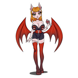 anthro big_breasts breasts clothing female legwear small_waist solo stockings wide_hips wings jazminecanaan bat mammal 1:1 absurd_res hi_res