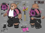 anthro brown_body brown_fur clothing ear_piercing ear_ring electronics fur green_eyes jewelry male microphone necklace piercing pink_clothing ring ring_piercing slightly_chubby solo tattoo kita_9999 crave_saga gabu_(crave_saga) bear mammal hi_res