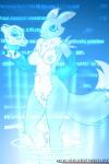 anthro blue_eyes breasts female genitals holographic nude pussy science_fiction solo text couldnotparseline bandai_namco digimon canid digimon_(species) mammal renamon 2:3 absurd_res digital_media_(artwork) english_text hi_res