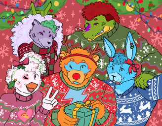anthro blue_body blue_fur candy candy_cane clothing dessert feathers female food fur group holidays male purple_body purple_fur sweater topwear white_body white_feathers alaim christmas five_nights_at_freddy's five_nights_at_freddy's:_security_breach scottgames steel_wool_studios glamrock_bonnie_(fnaf) glamrock_chica glamrock_freddy montgomery_gator roxanne_wolf alligator alligatorid avian bear bird canid canine canis chicken crocodilian galliform lagomorph leporid mammal phasianid rabbit reptile robot_anthro scalie wolf 2025 digital_media_(artwork) hi_res