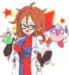 ambiguous_gender blue_eyes brown_hair clothing colored_nails doctor duo ear_piercing eyewear female glasses hair happy jewelry long_hair nails not_furry open_mouth piercing inkerton-kun dragon_ball dragon_ball_fighterz kirby_(series) nintendo android_21 doctor_kirby kirby human humanoid mammal waddling_head 2018 crossover