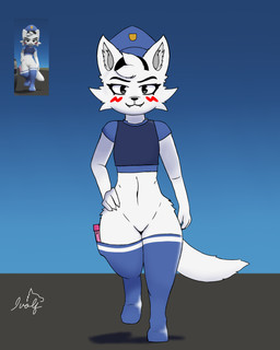 anthro black_eyes black_nose blue_clothing blue_footwear blue_hat blue_headwear blue_shirt blue_socks blue_topwear clothing facial_tuft featureless_crotch femboy footwear fur gun hair handgun hat headgear headwear legwear looking_at_viewer male no_shoes pistol police police_hat police_officer police_uniform ranged_weapon shirt smile socks solo thick_thighs thigh_highs thigh_socks topwear tuft uniform weapon ivolflobogris boy_kisser_(meme) officer_boykisser_(junoandmaxx) silly_cat_(mauzymice) domestic_cat felid feline felis mammal 4:5 absurd_res hi_res meme