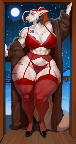 abs anthro big_breasts biped breasts clothed clothed_anthro clothed_female clothing coat ear_piercing ear_ring eye_patch eyelashes eyewear female female_anthro footwear freckled_arms freckled_ears freckled_face freckled_hips freckled_legs freckled_shoulders freckled_tail freckled_thighs freckles front_view hair high_heels horn huge_breasts legwear long_eyelashes muscular muscular_anthro muscular_female piercing pose quads ring_piercing shoes short_hair solo stockings tail thick_thighs topwear trapezius white_body wide_hips wetsealky fish marine shark absurd_res digital_drawing_(artwork) digital_media_(artwork) full-length_portrait hi_res portrait shaded soft_shading