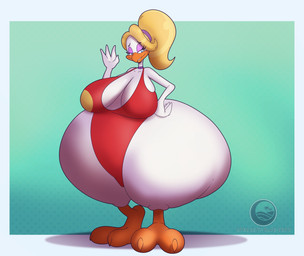 2_toes 4_fingers anthro beak bent_arm big_breasts black_eyebrows blonde_hair blue_eyes breasts choker claws cleavage clothed clothed_anthro clothed_female clothing curvy_figure eyebrow_through_hair eyebrows eyelashes feather_hands feathers feet female female_anthro fingers gesture gradient_background hair hand_on_hip hand_on_own_hip happy huge_breasts huge_hips huge_thighs hyper hyper_thighs jewelry lidded_eyes light logo long_hair necklace non-mammal_breasts open_beak open_mouth open_smile orange_beak orange_claws pear-shaped_figure ponytail purple_choker purple_eyelids purple_hair_tie purple_jewelry purple_necklace red_one-piece_swimsuit simple_background smile smiling_at_viewer solo standing teal_background text thick_thighs toe_claws toes translucent translucent_hair waving waving_at_viewer white_body white_feathers wide_hips crescent-blue-zero super_farm pamela_(super_farm) avian bird chicken galliform phasianid 2026 artist_logo artist_name colored digital_drawing_(artwork) digital_media_(artwork) english_description full-length_portrait hi_res lighting portrait shaded
