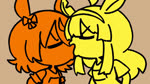 accessory blonde_hair bodily_fluids bottomwear bow_ribbon clothing eyes_closed female female/female french_kissing hair hair_accessory hair_bow hair_ribbon hairband humanoid_on_humanoid intraspecies kissing orange_body orange_clothing orange_hair orange_shirt orange_topwear ribbons saliva saliva_string shirt shorts simple_background tongue tongue_out topwear yellow_body yellow_clothing yellow_shirt yellow_topwear roaming2na horse_race_tests jovial_merryment lightning_strikes_thrice animal_humanoid equid equid_humanoid equine equine_humanoid humanoid mammal mammal_humanoid 16:9 2025 2d_animation animated loop no_sound short_playtime webm widescreen