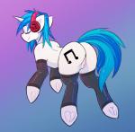 2017 barefoot black_clothing black_legwear blue_hair blue_tail butt casual_exposure clothed clothing cutie_mark electronics equid equine eyebrows eyelashes eyes_closed feet female feral fluffy fluffy_tail friendship_is_magic fur genitals hair hasbro headphones hooves horn legwear mammal mostly_nude multicolored_hair my_little_pony mythological_creature mythological_equine mythology pony-butt-express pussy smile solo tail two_tone_hair underhoof unicorn vinyl_scratch_(mlp) white_body white_fur white_horn
