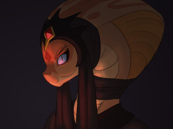 apode black_background blue_eyes clothed clothing eyebrows facial_scales female legless looking_at_viewer markings orange_body orange_scales scale_eyebrows scales serpentine simple_background snake_hood snout solo ventral_scales carniscorner x-com sarissa_(siansaar) draconcopode naga reptile scalie snake viper_(x-com) 2015 bust_portrait portrait