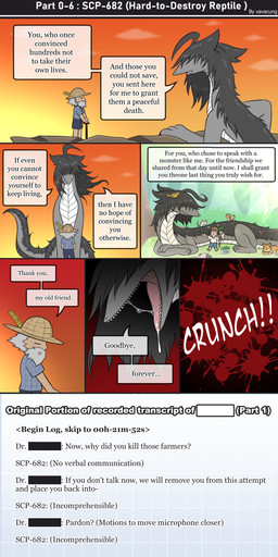 ambiguous_gender black_hair death dialogue feral grey_body group hair larger_feral size_difference text vavacung scp_foundation scp-682 human lizard mammal monster reptile scalie absurd_res comic digital_media_(artwork) english_text hi_res letterbox