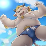 anthro balls_outline blush bulge clothing cloud detailed_bulge genital_outline kemono male overweight overweight_male penis_outline solo sun underwear young shinoda_hamazaki lifewonders tokyo_afterschool_summoners babe_bunyan_(tas) bovid bovine cattle mammal 1:1 2023 hi_res