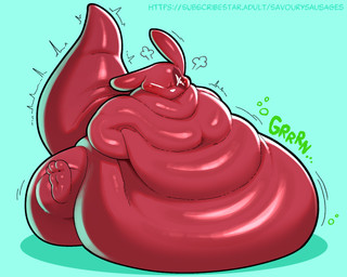 ambiguous_gender anthro belly belly_overhang big_belly blush facial_scar fat_folds female groaning_belly huge_belly hyper hyper_belly immobile mature_female morbidly_obese nude obese onomatopoeia overweight overweight_anthro scar solo sound_effects text thick_thighs savourysausages rain_world videocult artificer_(rain_world) slugcat 2025 5:4 hi_res