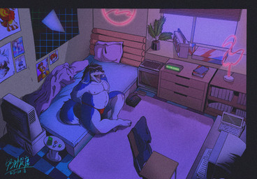 1980s_theme 1990s_theme anthro asian_clothing bed bedroom bedroom_eyes black_hair book bookshelf box cassette_tape cathode_ray_tube cellphone celluloid chair clock clothed clothing college_student computer container countershade_face countershade_torso countershading desktop digital_clock dormitory east_asian_clothing electronics fundoshi furniture futuristic game_boy_console game_console hair inside japanese_clothing laptop male musclegut muscular narrowed_eyes neon_lights night on_furniture open_mouth overweight overweight_anthro overweight_male palm_tree phone pillow plant plant_pot poster potted_plant radio retro seductive sitting slightly_chubby solo thick_arms thick_thighs tree underwear underwear_only vaporwave vhs_case video_cassette vintage_computer word_processor yawn yawning_position peakon feng_ji_zhou game_boy game_boy_family nintendo sun_yu_hong border_collie canid canine canis collie domestic_dog herding_dog mammal pastoral_dog sheepdog 2025 hi_res