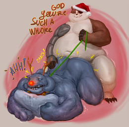 1_eye anal anthro barazoku belly butt christmas_clothing christmas_headwear clothing collar cybernetics degradation dialogue dirty_talk disability duo eye_patch eyewear hat headgear headwear holidays leash machine male male/male male_penetrated male_penetrating male_penetrating_male muscular muscular_anthro muscular_male overweight overweight_male penetration prosthetic prosthetic_arm prosthetic_limb red_nose santa_hat sex text dagapuff cartoon_network christmas disney lilo_and_stitch mao_mao:_heroes_of_pure_heart badgerclops gantu alien badger cyborg mammal mustelid musteline absurd_res crossover english_text hi_res