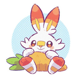 ambiguous_gender anthro blush blush_lines carrot food fur orange_eyes paws plant simple_background sitting smile solo vegetable white_body white_fur ci_spl nintendo pokemon generation_8_pokemon lagomorph mammal pokemon_(species) scorbunny 1:1 2026 low_res