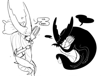 ambiguous_gender anthro between_legs black_body black_eyes black_head black_tears black_tentacles blush blush_lines bodily_fluids bottomless bottomless_anthro cloak clothed clothing cocaine crying dot_eyes drugs duo emanata hand_on_back hand_on_neck hand_on_shoulder happy hug motion_lines pillow robe simple_background simple_eyes size_difference spikes spikes_(anatomy) straddling_tail tears tentacles text white_background white_body white_cloak white_clothing white_eyes white_head white_robe worm_tail evil_otter hollow_knight_(franchise) team_cherry hollow_knight_(character) pale_king_(hollow_knight) arthropod arthropod_taur insect insect_taur shadow_creature taur vessel_(species) 2025 chinese_text digital_media_(artwork) sketch sketch_page translation_request father_(lore) father_and_child_(lore) incest_(lore) male_(lore) nonbinary_(lore) parent_(lore) parent_and_child_(lore)
