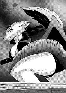 angry anthro breasts butt clothed clothing female fur hair latex latex_clothing looking_at_viewer melee_weapon perspective presenting presenting_hindquarters solo sword tail tight_clothing weapon white_body white_fur little_scarlet_rose reed_(little_scarlet_rose) canid canine canis fox mammal digital_media_(artwork) monochrome