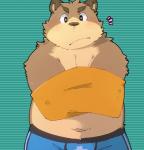 anthro belly blush brown_body brown_fur clothing fur male navel shirt slightly_chubby solo topwear underwear undressing green_bell inakamichi bear mammal 2019