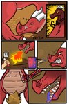 anthro belly big_belly dungeon duo feral fire male male/male potion potion_bottle size_difference tongue tongue_out kogo mythology dragon human humanoid mammal mythological_creature mythological_scalie scalie comic