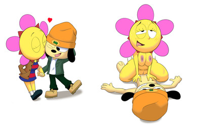 anthro big_breasts bodily_fluids breasts canon_couple clothed clothing cum cum_inside duo female female_on_top flower fully_clothed genital_fluids genitals kissing_cheek male male/female nude on_top penetration plant romantic romantic_couple sex vaginal vaginal_penetration vulva yellow_body scrabble007 parappa_the_rapper sony_corporation sony_interactive_entertainment um_jammer_lammy parappa sunny_funny canid canine canis domestic_dog humanoid mammal 2026 absurd_res hi_res