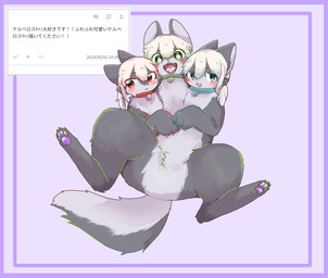 3_heads collar countershade_torso countershading digitigrade female feral hair kemono multi_head pawpads purple_pawpads white_hair same2525_taro european_mythology greek_mythology mythology canid canid_demon canine cerberus demon hellhound mammal mythological_canine mythological_creature hi_res