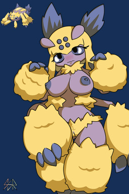 3_fingers anthro anthrofied areola arm_tuft big_breasts black_body black_eyes black_fur blue_areola blue_body blue_fingers blue_fur blue_nipples blue_sclera blush breasts eyelashes female fingers front_view fur genitals leg_tuft looking_at_viewer multi_arm multi_limb multicolored_body multicolored_fur navel neck_tuft nipples nude nude_anthro nude_female pokemorph purple_body purple_breasts simple_background solo standing tuft vulva waist_tuft yellow_body yellow_fur safersophieroth nintendo pokemon galvantula generation_5_pokemon pokemon_(species) 2025 2:3 absurd_res alpha_channel digital_media_(artwork) hi_res watermark