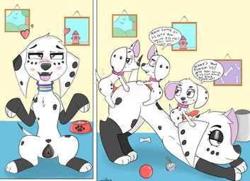 animal_genitalia animal_penis begging begging_pose blush blush_lines bowl collar container cookie dog_food dog_treat doggystyle erection female female/female feral feral_on_feral feral_penetrated feral_penetrating food from_behind_position fur gangbang genitals group group_sex hair heart_eyes heart_symbol jewelry markings necklace nude open_mouth paws penetration penile penile_penetration penis penis_in_vagina pet_bowl pet_food pose sex simple_background spots spotted_body spotted_fur spotted_markings striped_markings striped_tail stripes tail tail_markings tail_motion tailwag text tongue tongue_out vaginal vaginal_penetration vulva white_body white_fur ratboyheart_(artist) 101_dalmatian_street 101_dalmatians disney dallas_(101_dalmatians) deja_vu_(101_dalmatians) destiny_(101_dalmatians) dolly_(101_dalmatians) triple_d_(101_dalmatians) canid canine canis dalmatian domestic_dog mammal digital_media_(artwork) english_text hi_res incest_(lore) sibling_(lore) sister_(lore) sisters_(lore) triplets_(lore)