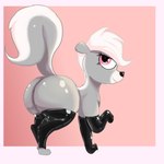 big_butt bubble_butt butt clothing female feral fur grey_body grey_fur hair huge_butt latex latex_clothing pink_eyes presenting presenting_hindquarters simple_background smile solo white_hair hell99999 hasbro littlest_pet_shop littlest_pet_shop_(2012) pepper_clark mammal mephitid skunk 1:1 absurd_res hi_res