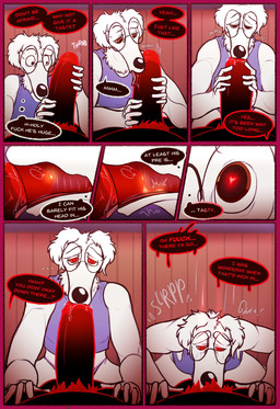8_panel_comic anthro anthro_on_anthro anthro_penetrated anthro_penetrating anthro_penetrating_anthro balls belly big_glasses big_penis black_body blue_clothing blue_crop_top blue_shirt blue_topwear bodily_fluids brown_eyes clothing corruption crop_top deep_throat dialogue duo encouragement eyewear fellatio femboy first_person_view floor fur genital_fluids genitals glasses glowing glowing_eyes hand_on_penis hands_on_legs hands_on_thighs heart_eyes heart_symbol high-angle_view huge_penis humanoid_genitalia humanoid_penis inside internal internal_oral kneeling_oral_position licking long_snout male male/male motion_lines muscular muscular_anthro nude_anthro onomatopoeia oral oral_penetration penetration penile penile_penetration penis penis_awe penis_lick precum profanity pubes red_eyes red_glow ridiculous_fit sex shirt size_difference snout sound_effects speech_bubble text thong thought_bubble tongue topwear underwear unusual_bodily_fluids unusual_genital_fluids white_body white_fur wood wood_floor daxhush anton_(daxhush) arin_(daxhush) borzoi bovid canid canine canis caprine caprine_demon demon domestic_dog goat_demon hunting_dog mammal sighthound comic english_text hi_res andromorph_(lore) trans_(lore) trans_man_(lore)