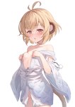 ahoge blonde_hair blush bodily_fluids breasts clothed clothing female hair off_shoulder partially_clothed robe solo sweat sweatdrop kimblee_(artist) cygames granblue_fantasy andira_(granblue_fantasy) animal_humanoid erune humanoid mammal mammal_humanoid monkey_humanoid primate primate_humanoid 2022 hi_res