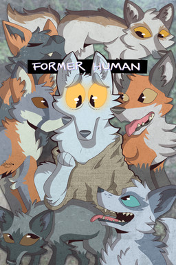 after_transformation ambiguous_gender black_body black_fur blue_sclera breath clothing fangs feral fur gold_sclera grey_body grey_fur group looking_at_self multicolored_body multicolored_fur orange_body orange_fur oversized_clothing panting paws teeth text tongue tongue_out white_body white_fur yellow_sclera romecartoons canid canine cross_fox fox mammal red_fox true_fox hi_res
