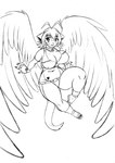 anthro big_breasts breasts clothed clothing feathered_wings feathers female flying fur nipple_outline solo tail wide_hips wings ffuffle spazzykoneko domestic_cat felid feline felis mammal monochrome source_request traditional_media_(artwork)