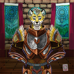 anthro armor male solo sakary_yoliztli microsoft the_elder_scrolls the_elder_scrolls_online selreini_(character) cheetah elf felid feline khajiit mammal 1:1 hi_res