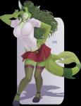 anthro big_breasts breasts clothed clothing female hair legwear makeup non-mammal_breasts school_uniform smile solo standing stockings uniform gizmo0sue fish marine shark 2018 alpha_channel