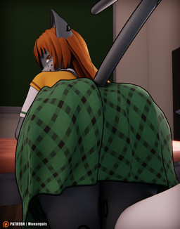 anthro big_butt blush bottomwear butt chalkboard classroom close-up clothed clothing female focused hair long_socks looking_at_viewer necktie pattern_bottomwear pattern_clothing pattern_skirt pink_clothing plaid plaid_bottomwear plaid_clothing plaid_skirt red_hair school school_uniform sensual_cat shirt simple_background skirt solo student tail thick_thighs thin_tail topwear uniform white_clothing white_shirt white_topwear wide_hips monarquis momo_(monarquis) felid mammal pantherine snow_leopard 3d_(artwork) absurd_res digital_media_(artwork) hi_res