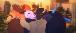 bone ear_piercing eye_scar eyes_closed facial_scar fur hair hellion_aureate_(entitropy) horn licking long_hair piercing plant rooftop scar skull skull_head sunset tongue tree entitropy mythology enti_orasia_(entitropy) maru_rasmus_(entitropy) canid canine canis dragon eastern_dragon elemental_creature flora_fauna mammal mythological_creature mythological_scalie scalie treant wolf absurd_res hi_res