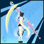 anthro armor big_weapon clothing female looking_at_viewer melee_weapon panties polearm scythe solo star_pupils underwear weapon ferretfolk domestic_cat felid feline felis mammal 1:1 hi_res