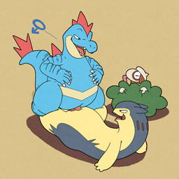 2_penises animal_genitalia animal_penis genital_slit genitals hemipenes hiding hiding_in_bushes male male/male male_penetrated male_penetrating multi_genitalia multi_penis penetration penis slit_penetration slit_play tail argon_vile nintendo pokemon feraligatr generation_2_pokemon pokemon_(species) smeargle typhlosion 1:1 absurd_res hi_res