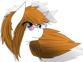 ambiguous_gender blue_eyes brown_hair eyelashes eyelashes_through_hair eyewear fur glasses hair head_only simple_background smile solo translucent translucent_hair white_background white_body white_fur wind wind_blowing_hair arthurleoufdu60 hasbro my_little_pony fan_character equid equine horse mammal pony absurd_res digital_media_(artwork) headshot_portrait hi_res portrait