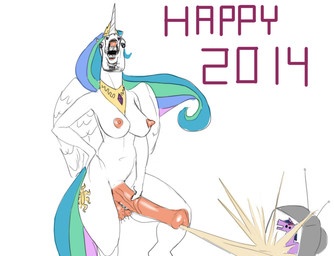 2014 animal_genitalia anthro balls breasts cum cumshot derp dickgirl english_text equine erection female flared_penis friendship_is_magic gums holidays horn horse horsecock humor intersex looking_at_viewer mammal masturbation my_little_pony new_year nipples nude orgasm penis plain_background pony princess princess_celestia_(mlp) pubes royalty teeth television text twilight_sparkle_(mlp) unknown_artist what white_background winged_unicorn wings
Rating: Explicit
Score: -9
User: ColossalFaggot
Date: December 31, 2013