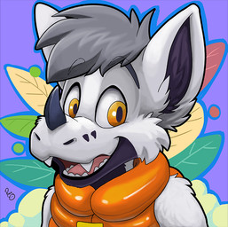 anthro cheek_tuft clothed clothing facial_horn facial_tuft fangs front_view fur grey_hair hair horn looking_at_viewer male nose_horn open_mouth open_smile orange_eyes pink_tongue short_hair smile solo teeth tongue tuft white_body white_fur young young_anthro young_male pandapaco mythology maverick_(betaetadelota) dragon furred_dragon furred_scalie mythological_creature mythological_scalie scalie bust_portrait portrait