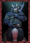 anthro executioner genitals male medieval penis solo tongue tongue_out weapon felixfellow mythology canid canine canis mammal mythological_canine mythological_creature werecanid werecanine werecreature werewolf wolf shapeshifter hi_res portrait