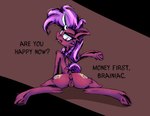 animal_genitalia animal_pussy butt cutie_mark female feral fur genitals hair horn looking_at_viewer nude pussy simple_background solo tail text ybkathan hasbro my_little_pony mythology fan_character equid equine horse mammal mythological_creature mythological_equine pony unicorn digital_media_(artwork) english_text hi_res