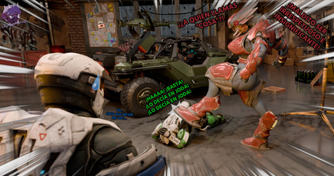 bodily_fluids breasts car covering_head cross-popping_vein dialogue digitigrade faceless_character faceless_human faceless_male female full_armor grey_body group kick male mandibles non-mammal_breasts on_ground sweat sweatdrop text trio unsc vehicle warthog_vehicle_(halo) ellechugas3000 chocoscorner_(modeler) halo_(series) microsoft xbox_game_studios alien human mammal sangheili spartan_(halo) 256:135 3d_(artwork) 4k absurd_res colored comic digital_media_(artwork) hi_res spanish_text translated