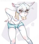 anthro bottomwear bottomwear_pull clothing clothing_pull femboy fur male shorts shorts_pull solo white_body white_fur x_ten_ten_x lagomorph leporid mammal rabbit absurd_res hi_res