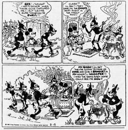 5_toes anthro bone bottomwear bracelet cauldron chair clothed clothing dialogue ear_piercing ear_ring feet fingers fire footwear furniture gloves group hair handwear jewelry loincloth loincloth_only male open_mouth outside pants piercing question_mark racism ring_piercing shoes sitting speech_bubble swastika tail teeth text toes tongue topless ub_iwerks walt_disney_(artist) win_smith disney public_domain mickey_mouse 1930 20th_century absurd_res ancient_art black_and_white comic english_text hi_res monochrome