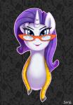 2016 blue_eyes blue_eyeshadow bust_portrait equid equine eyebrows eyelashes eyeshadow eyewear female feral friendship_is_magic front_view glasses hair hasbro hi_res horn looking_at_viewer makeup mammal my_little_pony mythological_creature mythological_equine mythology portrait purple_hair rarity_(mlp) signature smile solo sorc toony unicorn