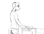 2021 anthro appliance canid canine canis comic cooking cookware daniel_(hladilnik) frying_pan hi_res hladilnik kitchen_utensils male mammal monochrome solo stove tools wolf