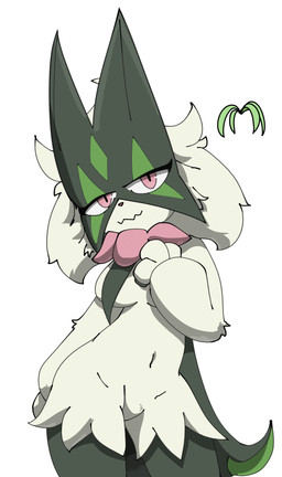 anthro anthrofied big_breasts breasts female fur green_body green_fur looking_at_viewer mask navel pokemorph red_eyes simple_background smile solo wearing_mask white_background klydewitakay nintendo pokemon felid feline generation_9_pokemon mammal meowscarada pokemon_(species) 2025 absurd_res digital_media_(artwork) hi_res