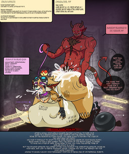 anthro bad_end ball_and_chain blue_lipstick blush bodily_fluids body_hair body_writing boots breeder butt_slap class_change clothing collar crown cum cum_dripping_from_mouth cum_from_mouth cum_in_ass cum_in_mouth cum_inside cum_on_back cursed_clothing debuffs dungeon duo ear_piercing ear_ring eyeshadow eyewear eyewear_on_head fingerless_gloves footwear game_over_screen game_ui gameplay_mechanics genital_fluids gloves goggles goggles_on_head handwear harem_outfit headgear horn kiss_mark leash leashed_collar level_up lipstick makeup male male/male mascara negative_status_effect occult_symbol ownership ownership_tattoo pentagram pentagram_tattoo piercing pregnant pregnant_male ring_piercing running_makeup running_mascara shoes shortstack shortstack_male slap smile smirk spanking speech_bubble symbol tattoo teasing text weights monana-yo1 hi-rez_studios paladins_(game) pip_(paladins) demon humanoid imp vulpin 5:6 absurd_res english_text hi_res