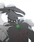 anthro clover_(plant) clover_leaf collar ears_down eyeless facial_scar grey_body leaf lips male pivoted_ears plant scar smile solo zegzagun bandai_namco digimon fakemon fan_character digimon_(species) humanoid monster monstrous_humanoid hi_res